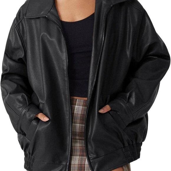 Women Oversized Faux Leather Motorcycle Coat for Fall/Winter - Picture 1 of 5